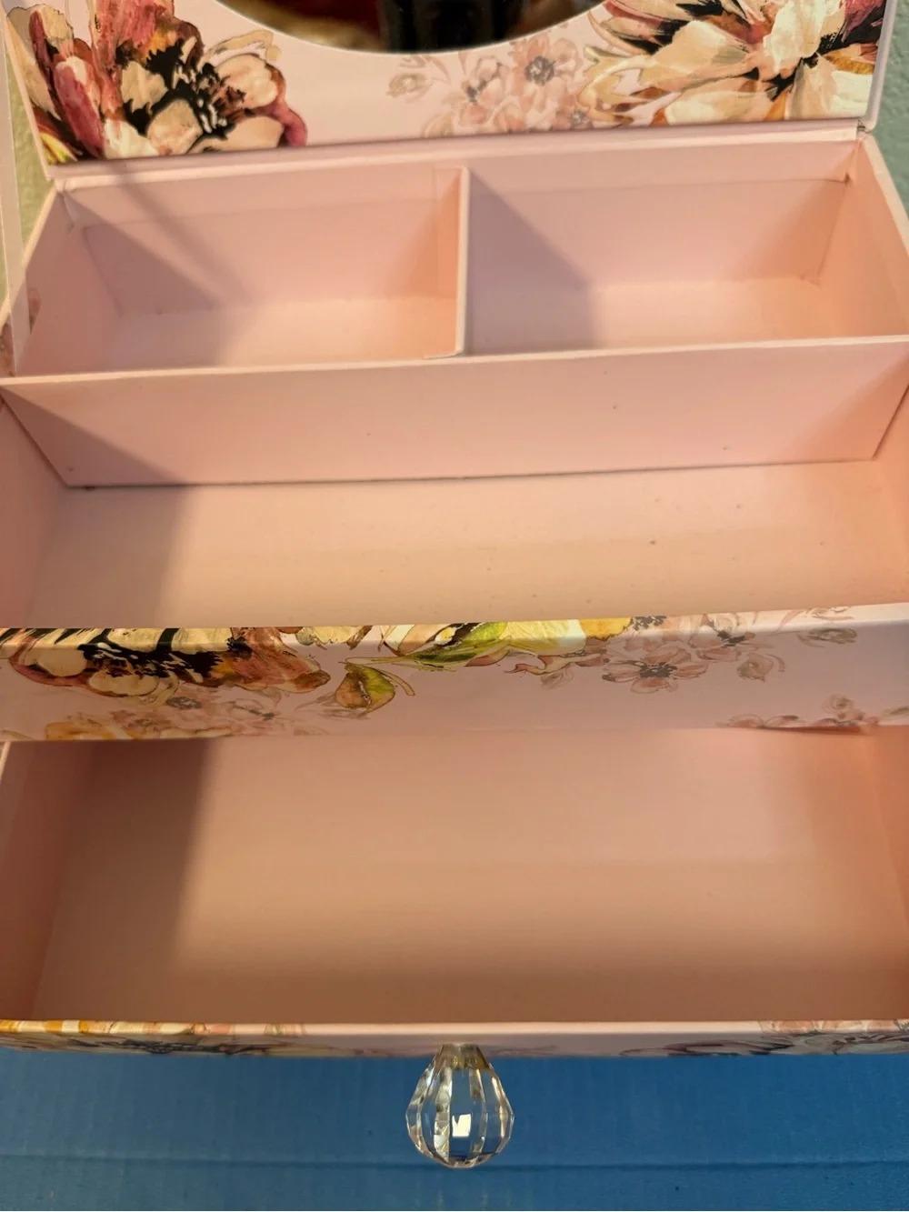Pink Floral Jewelry Box with Mirror